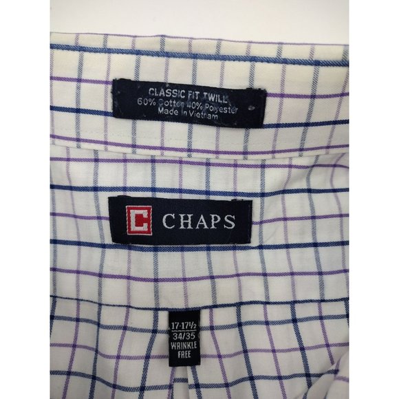 Chaps Men's Classic Fit Wrinkle Free Orchid Blue Check Twill Shirt Size 17.5/35 - Picture 4 of 4